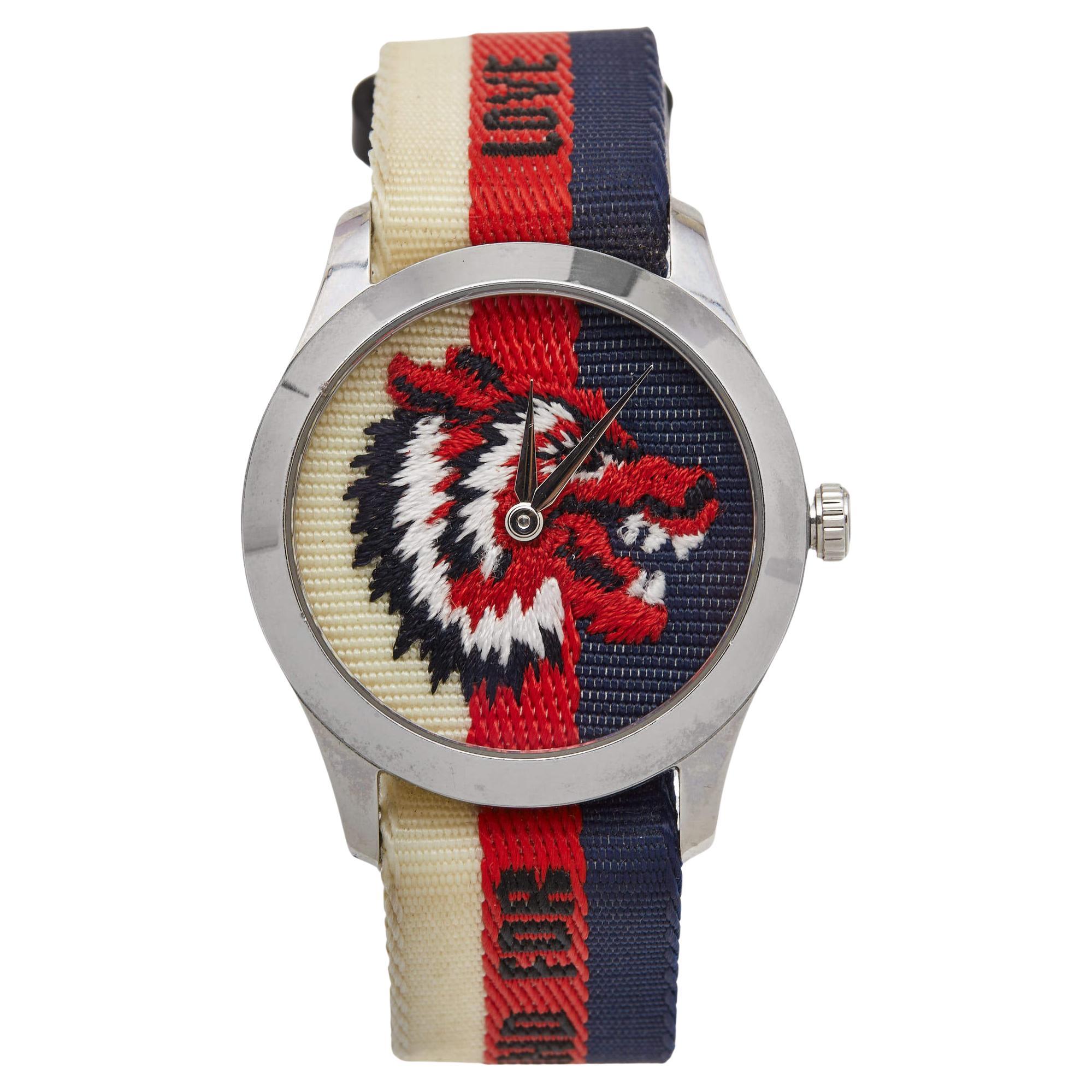 Gucci Wolf Motif Stainless Steel Nylon G-Timeless YA1264059 Men's Wristwatch 38 
