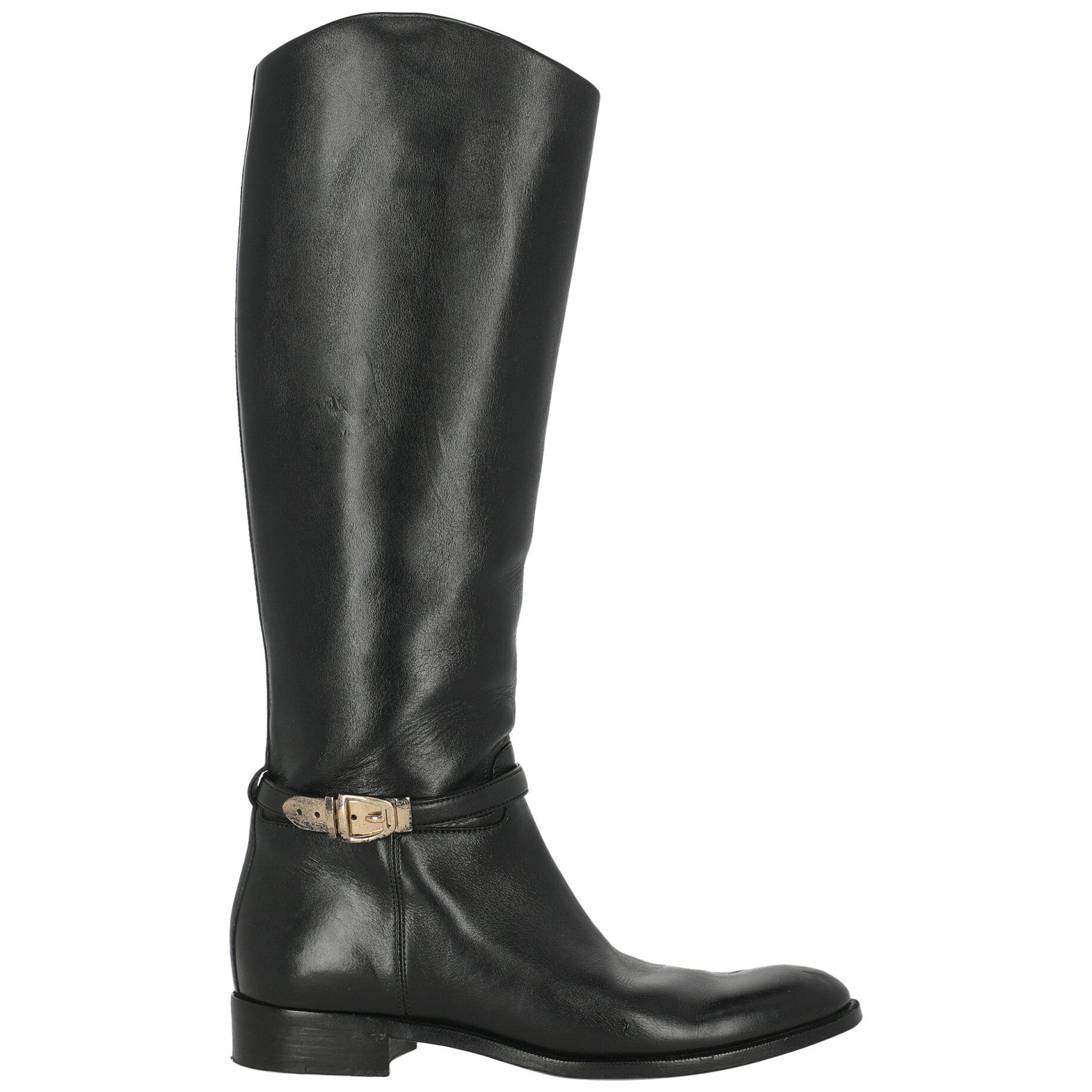 Gucci Woman Boots Black Leather IT 38.5 For Sale