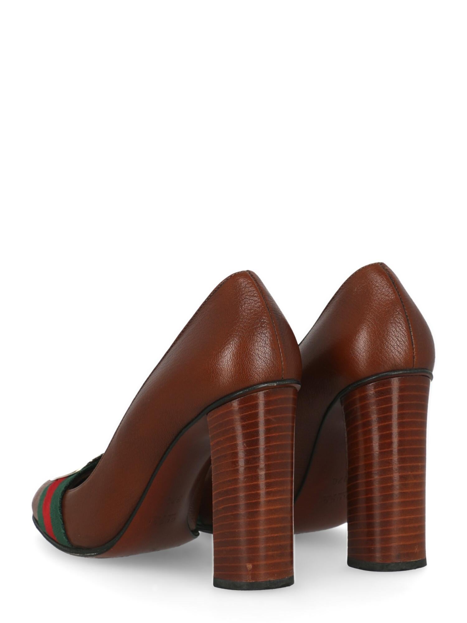 Women's Gucci Woman Pumps Brown Leather IT 37 For Sale
