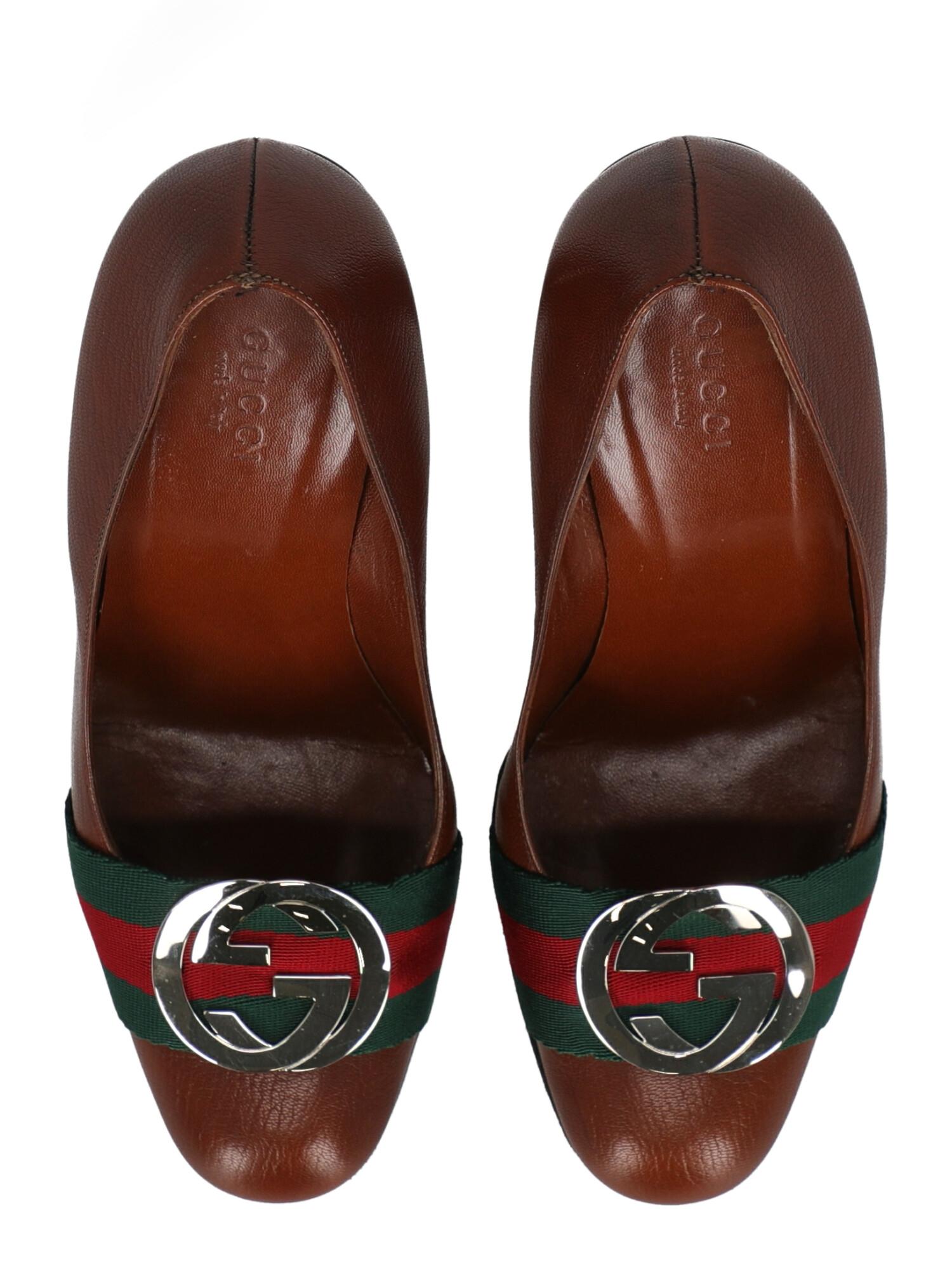 Gucci Woman Pumps Brown Leather IT 37 For Sale 2