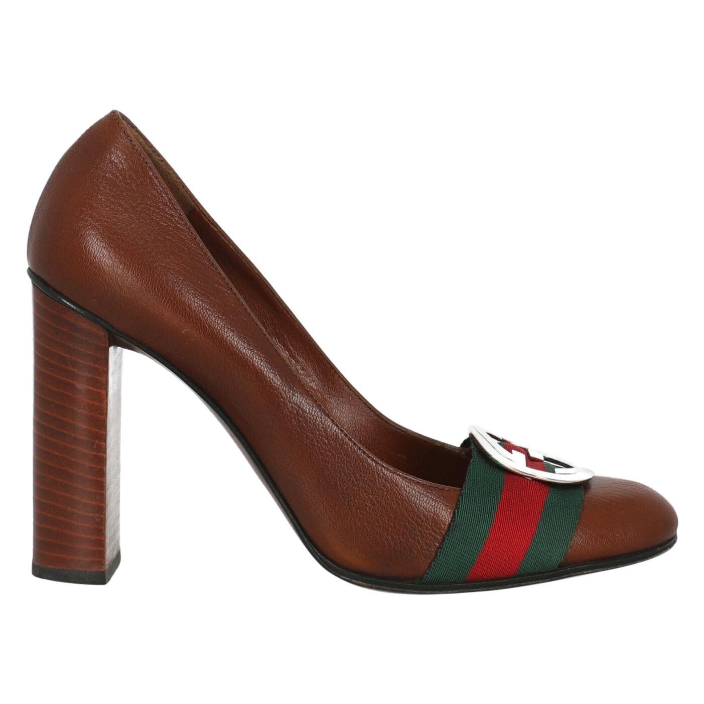 Gucci Woman Pumps Brown Leather IT 37 For Sale