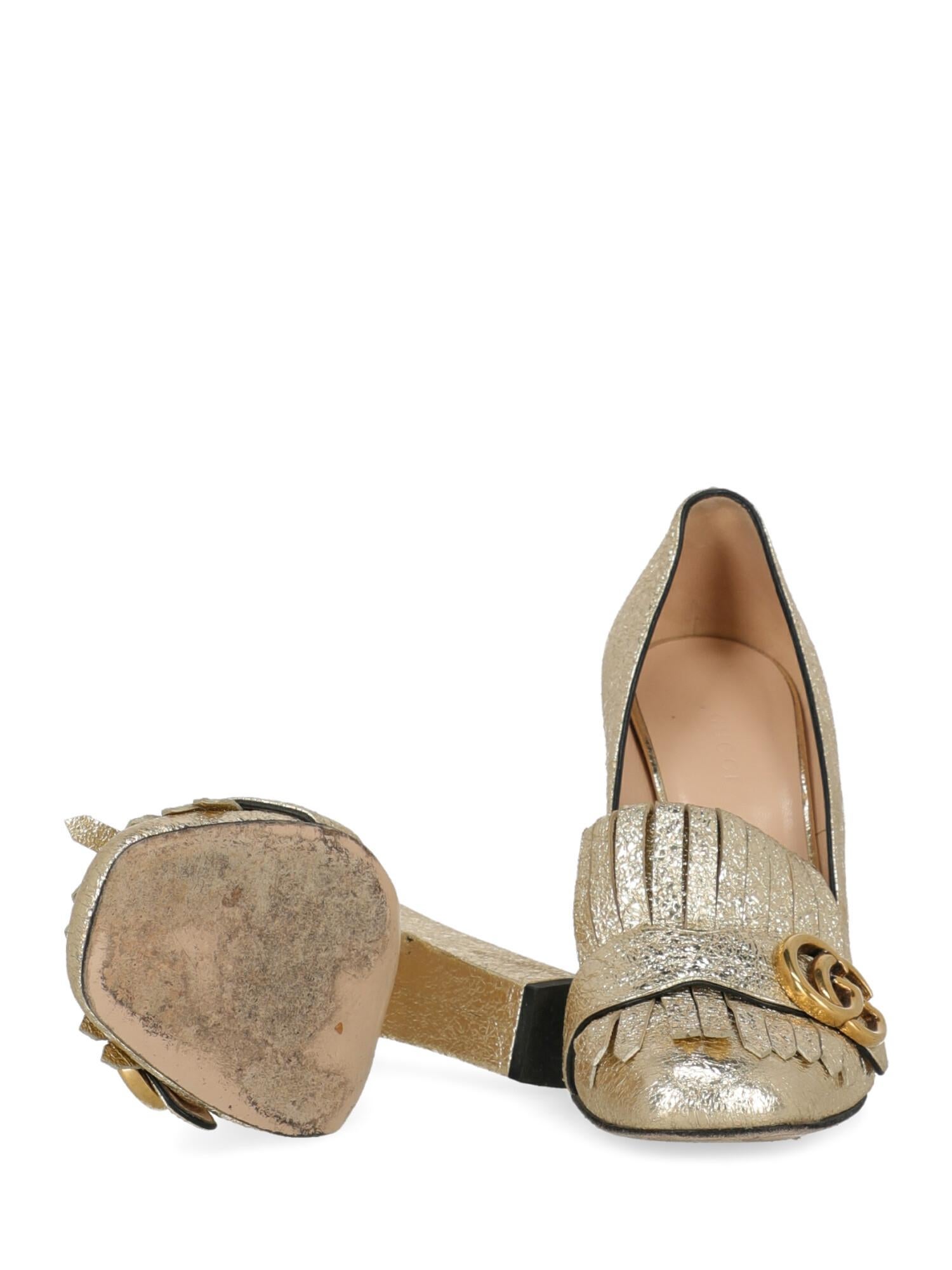 Women's Gucci Woman Pumps Gold Leather IT 37 For Sale