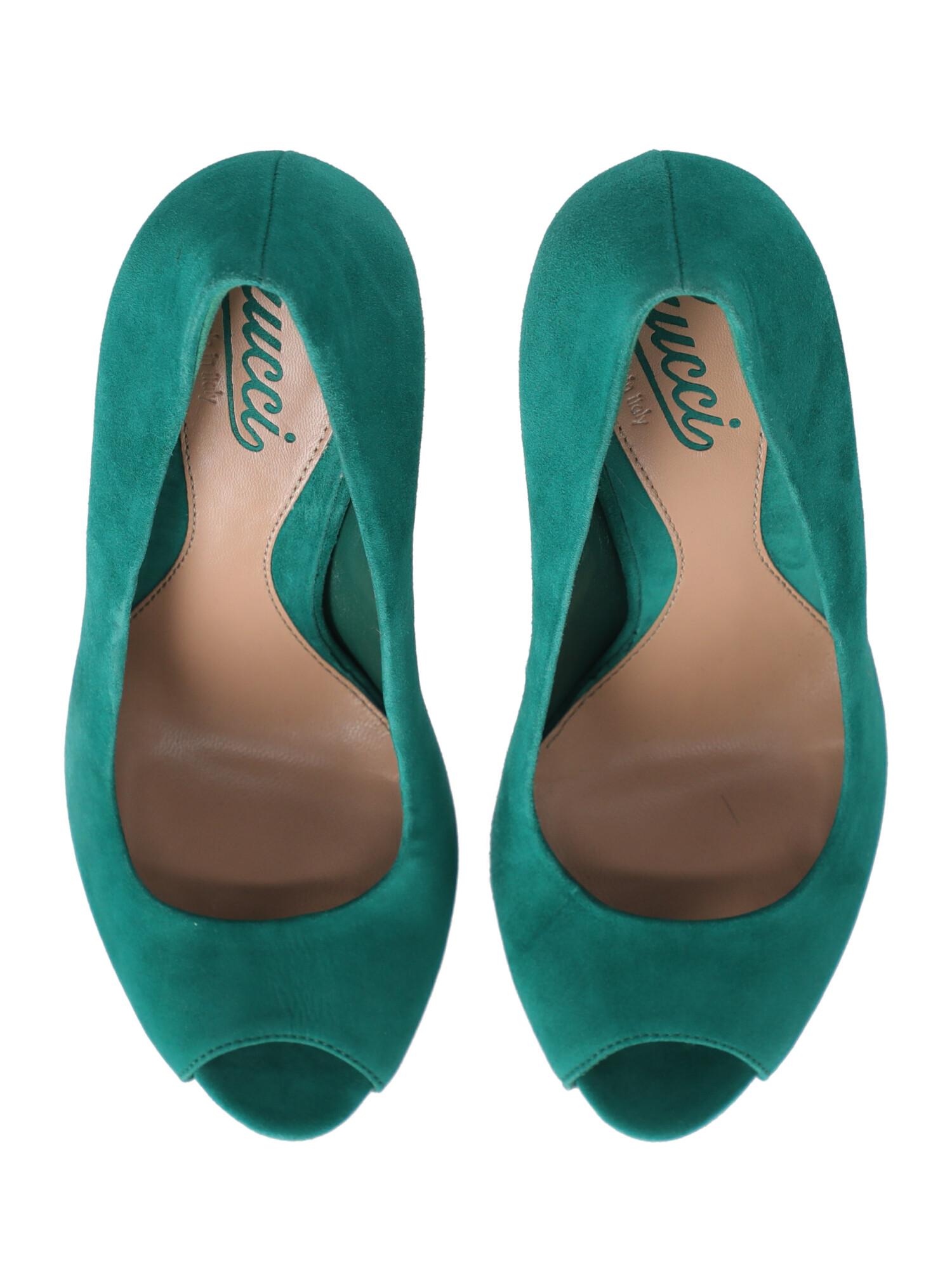 Gucci Woman Pumps Green Leather IT 36.5 For Sale 2