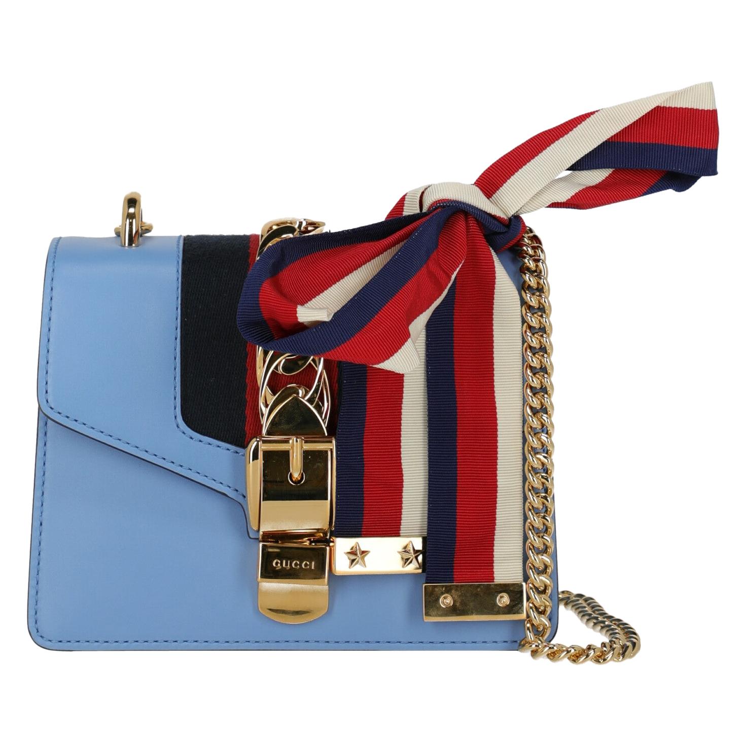 Gucci Woman Shoulder bag Sylvie Blue Leather For Sale