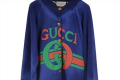 Gucci Women Cardigan Small Blue Cotton Silk Tie Dye Reversible Logo Sweater