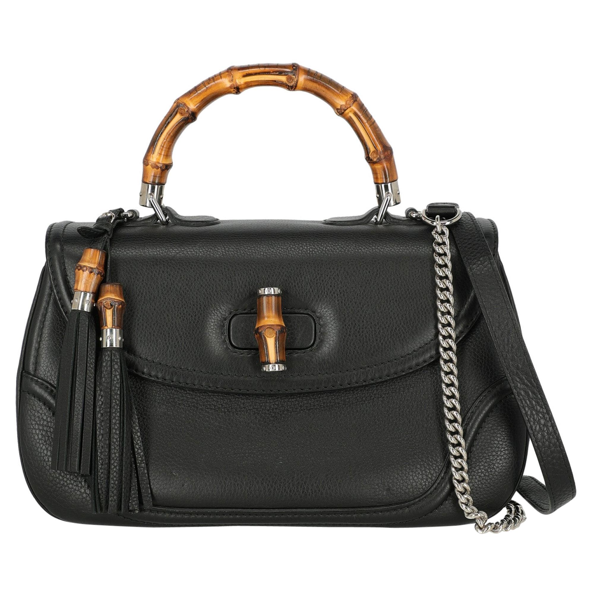 Gucci  Women   Handbags Bamboo Black Leather  For Sale