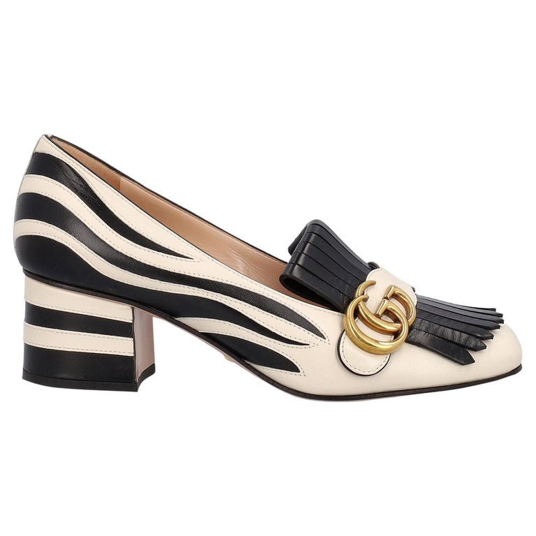 Gucci Women Loafers Black, White Leather EU 38 For Sale at 1stDibs