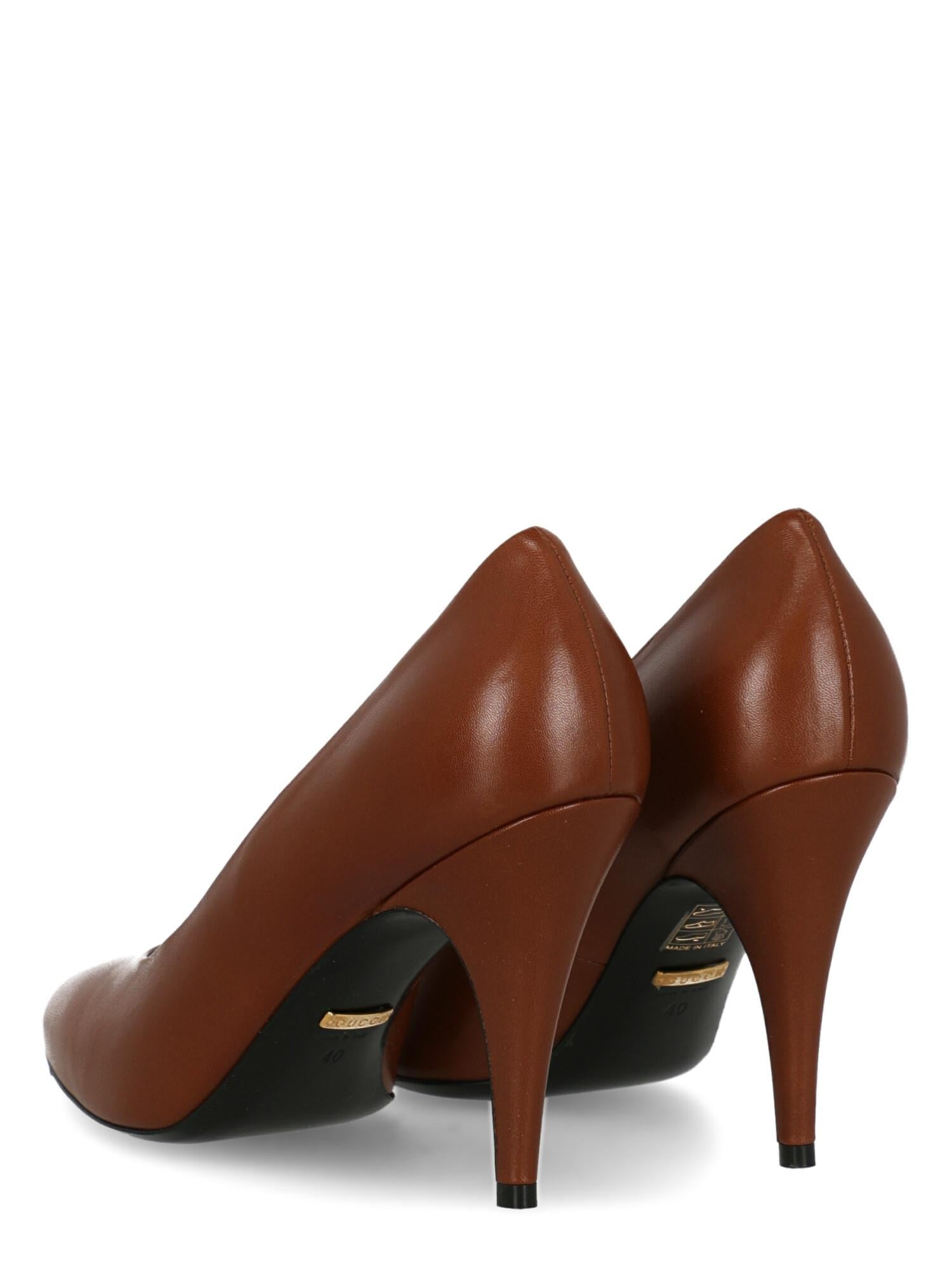 Gucci  Women   Pumps  Brown Leather EU 40 In Excellent Condition For Sale In Milan, IT