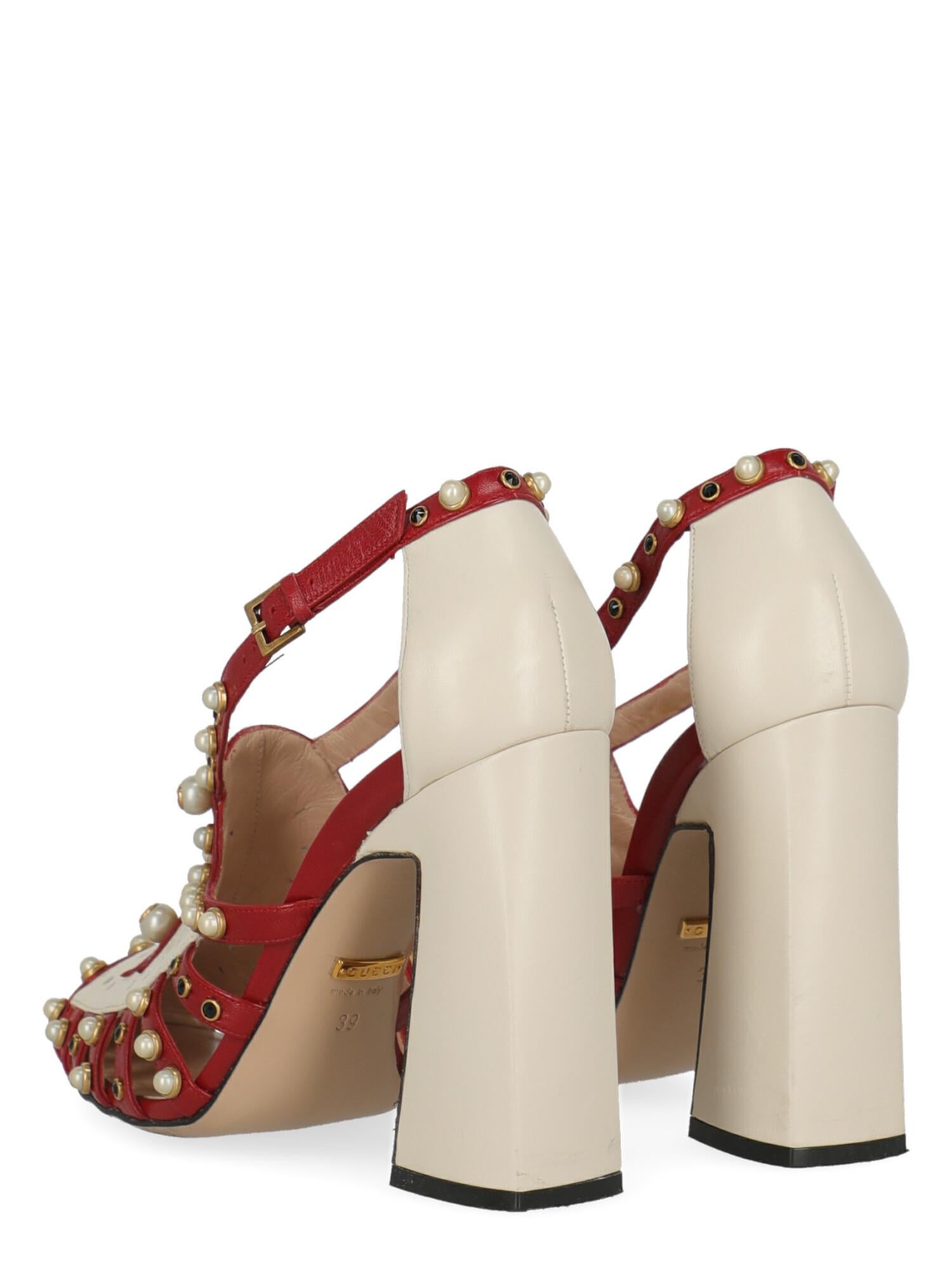 Gucci Women Pumps Red, White Leather EU 39 In Good Condition In Milan, IT