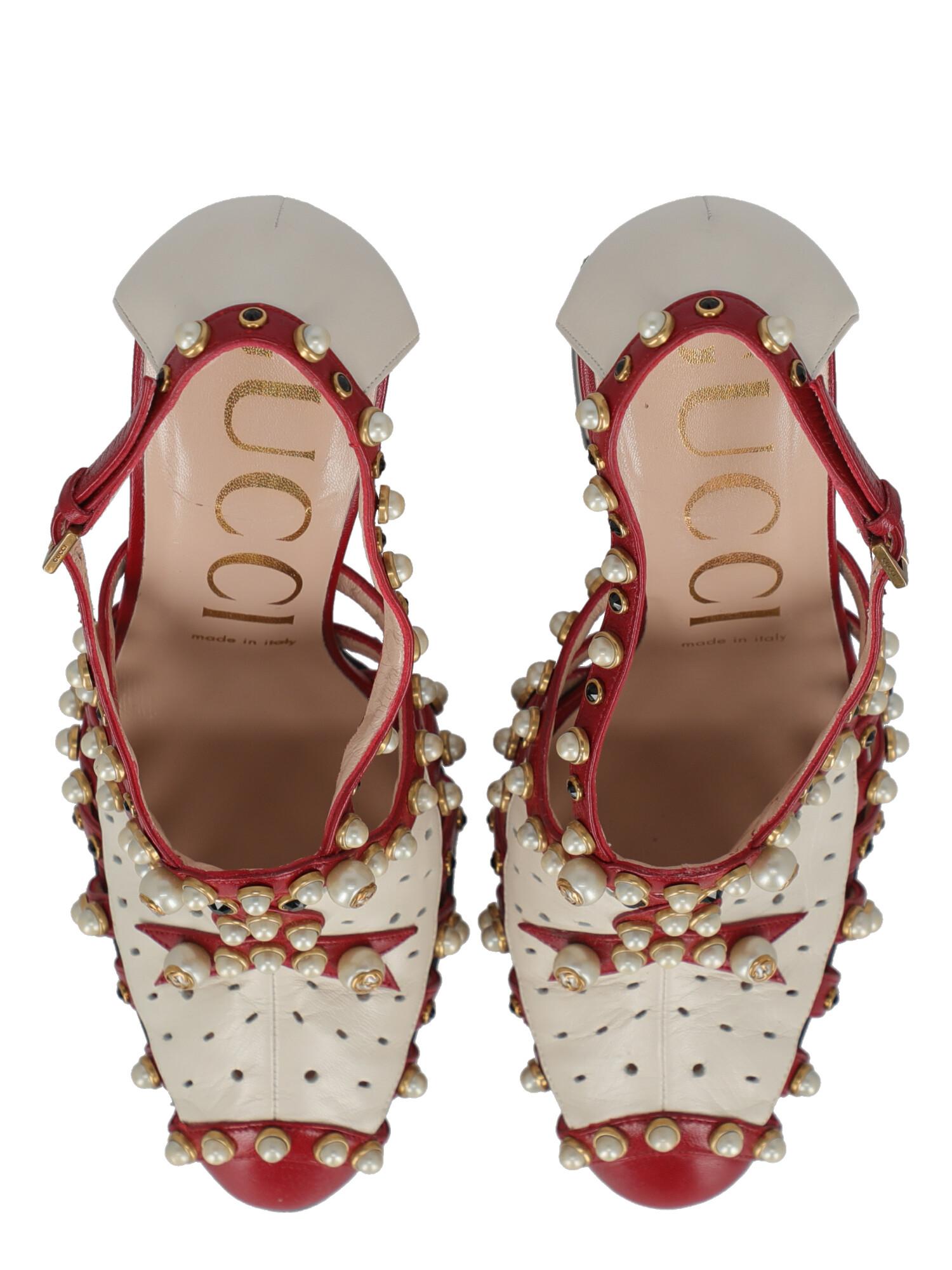 Women's Gucci Women Pumps Red, White Leather EU 39