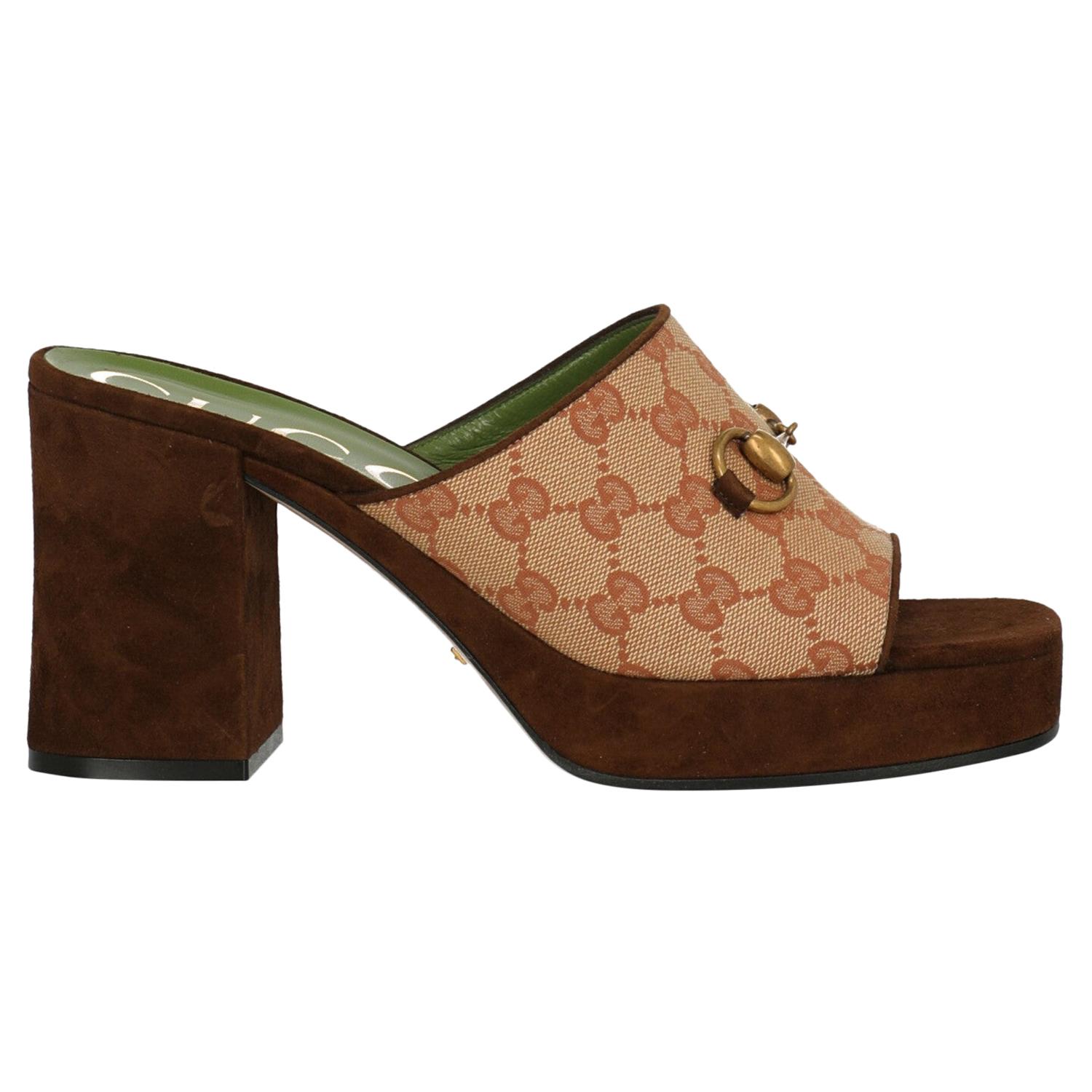 Gucci  Women   Sandals  Beige, Brown Fabric EU 40 For Sale