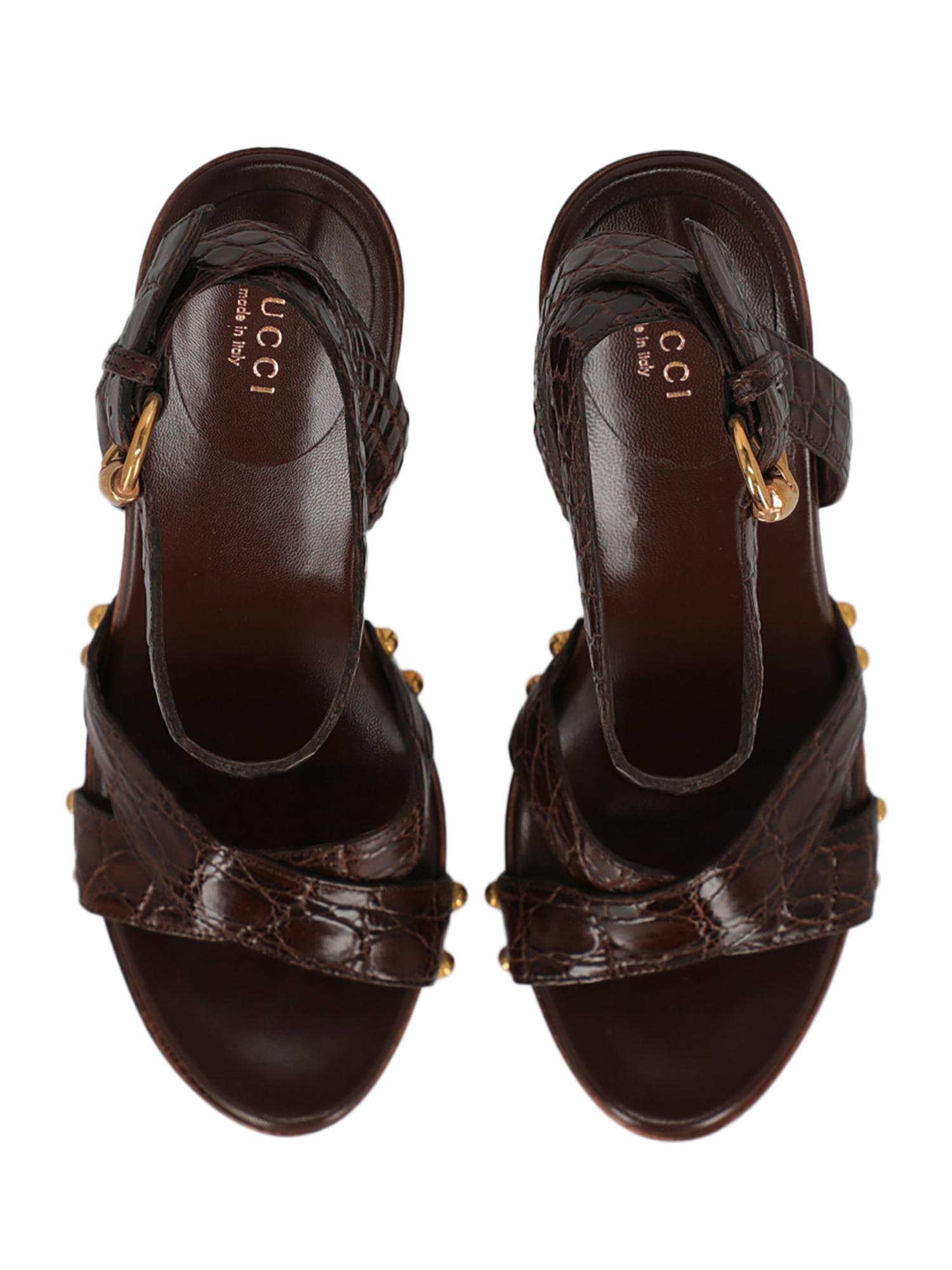 Gucci Women Sandals Brown Leather EU 38 For Sale 1