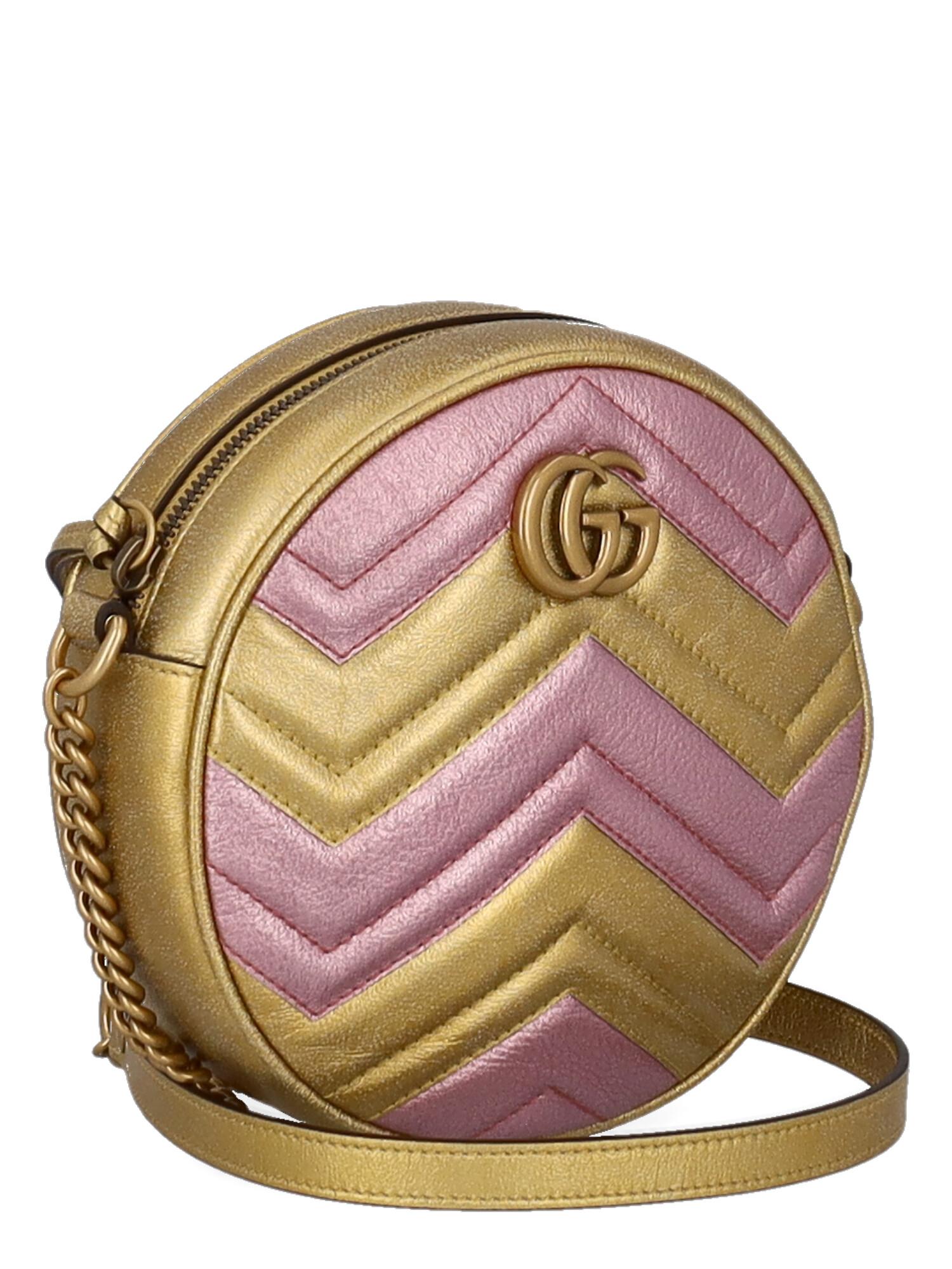 Gucci Women Shoulder bags Marmont Gold, Pink Leather  In Excellent Condition In Milan, IT