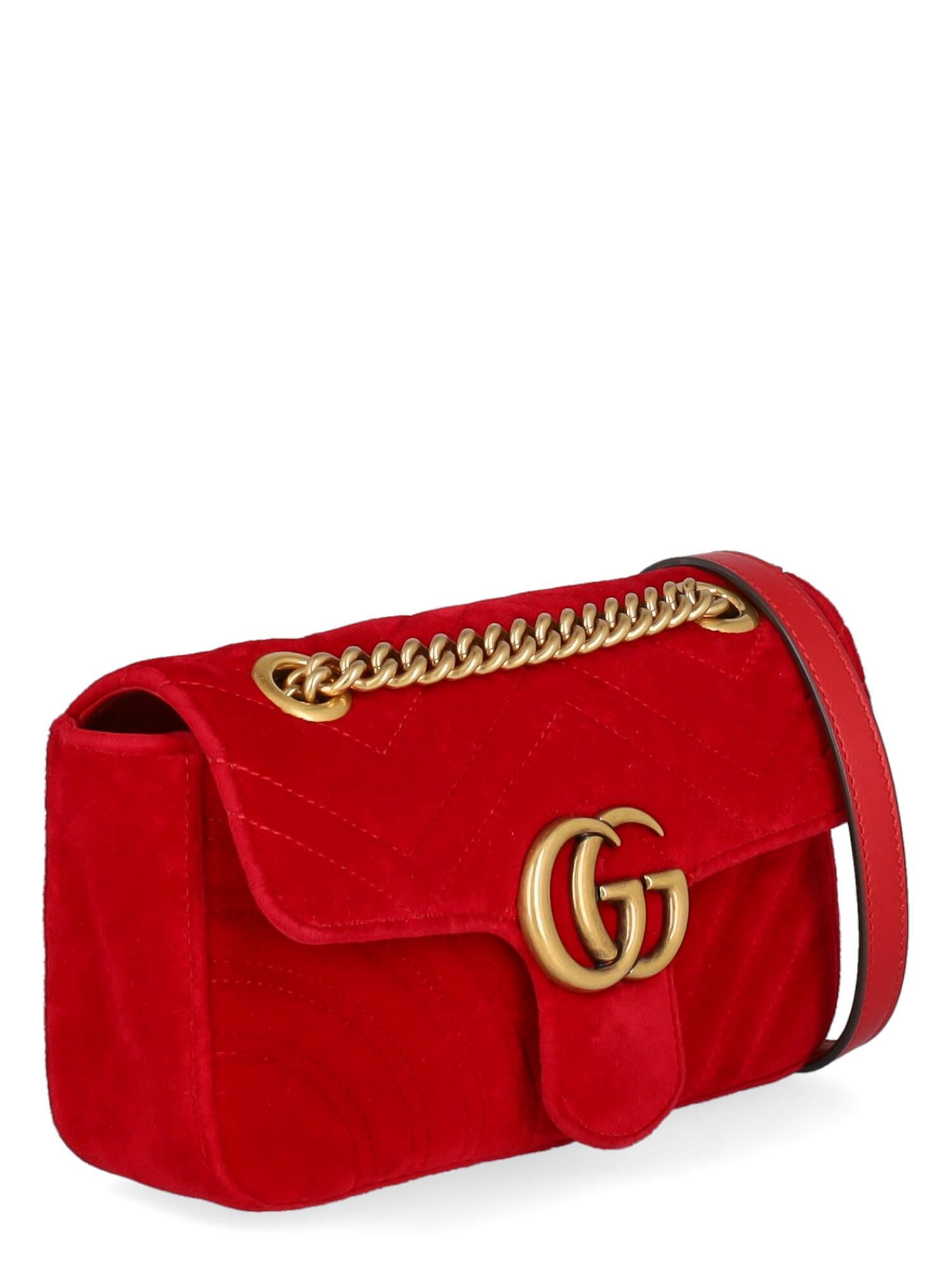Gucci Women Shoulder bags Marmont Red Fabric  In Good Condition For Sale In Milan, IT