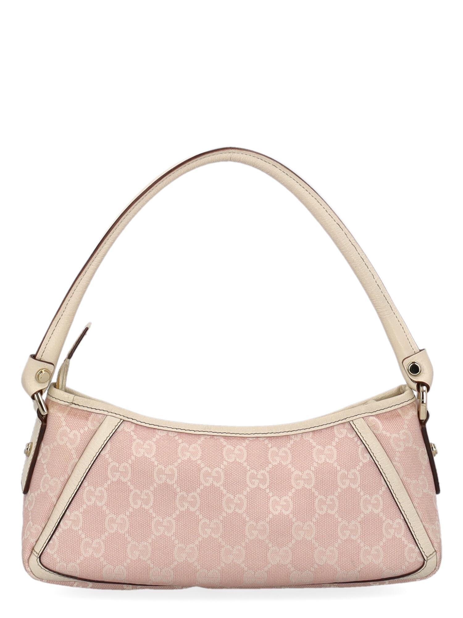 Gucci Women Shoulder bags Pink, White Cotton  In Good Condition For Sale In Milan, IT