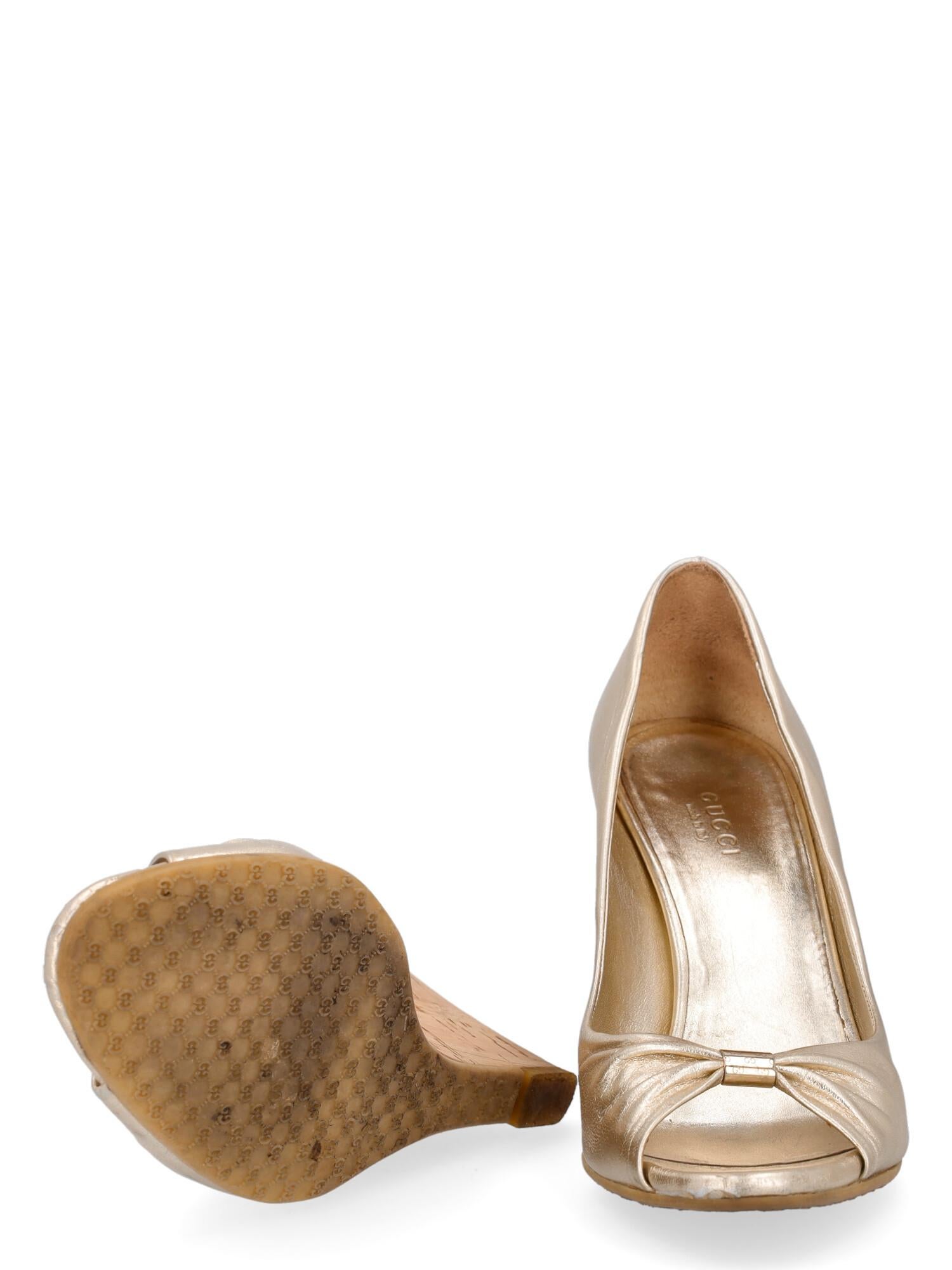 Gucci Women Wedges Gold Leather EU 36.5 In Fair Condition For Sale In Milan, IT