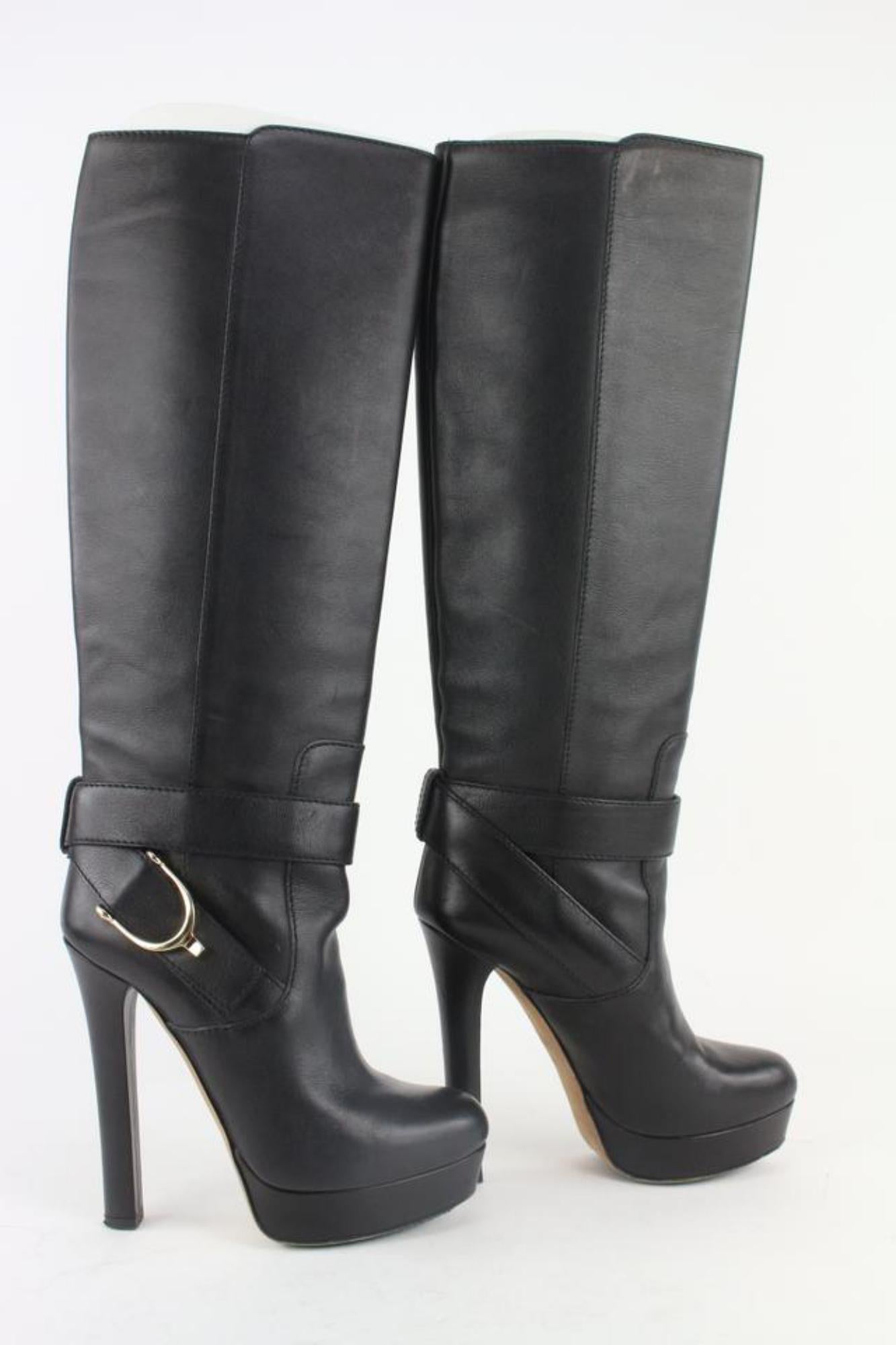 Gucci Women's 35.5 Black Leather Horsebit Boots 1gg1105 8