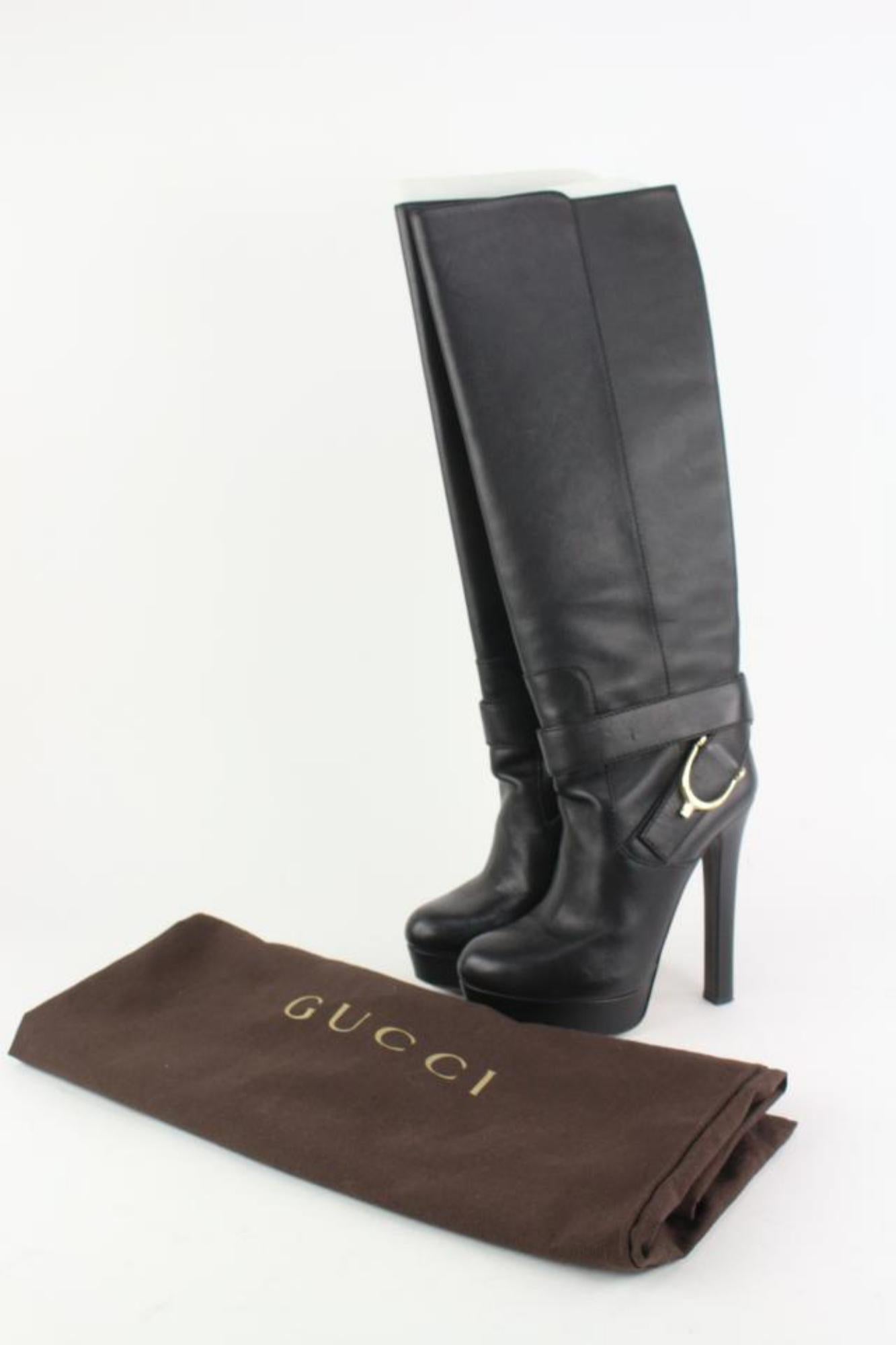 Gucci Women's 35.5 Black Leather Horsebit Boots 1gg1105 For Sale 9