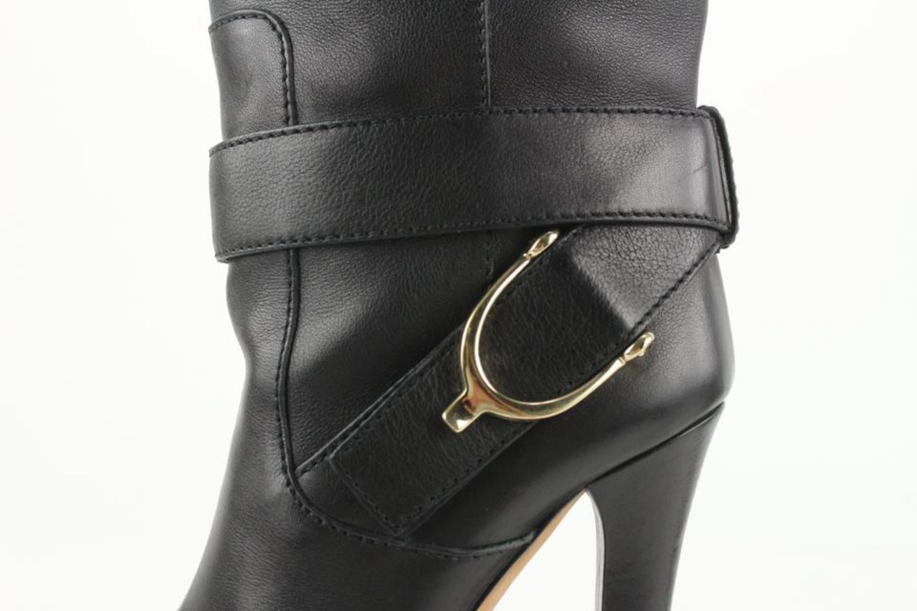 Gucci Women's 35.5 Black Leather Horsebit Boots 1gg1105 1