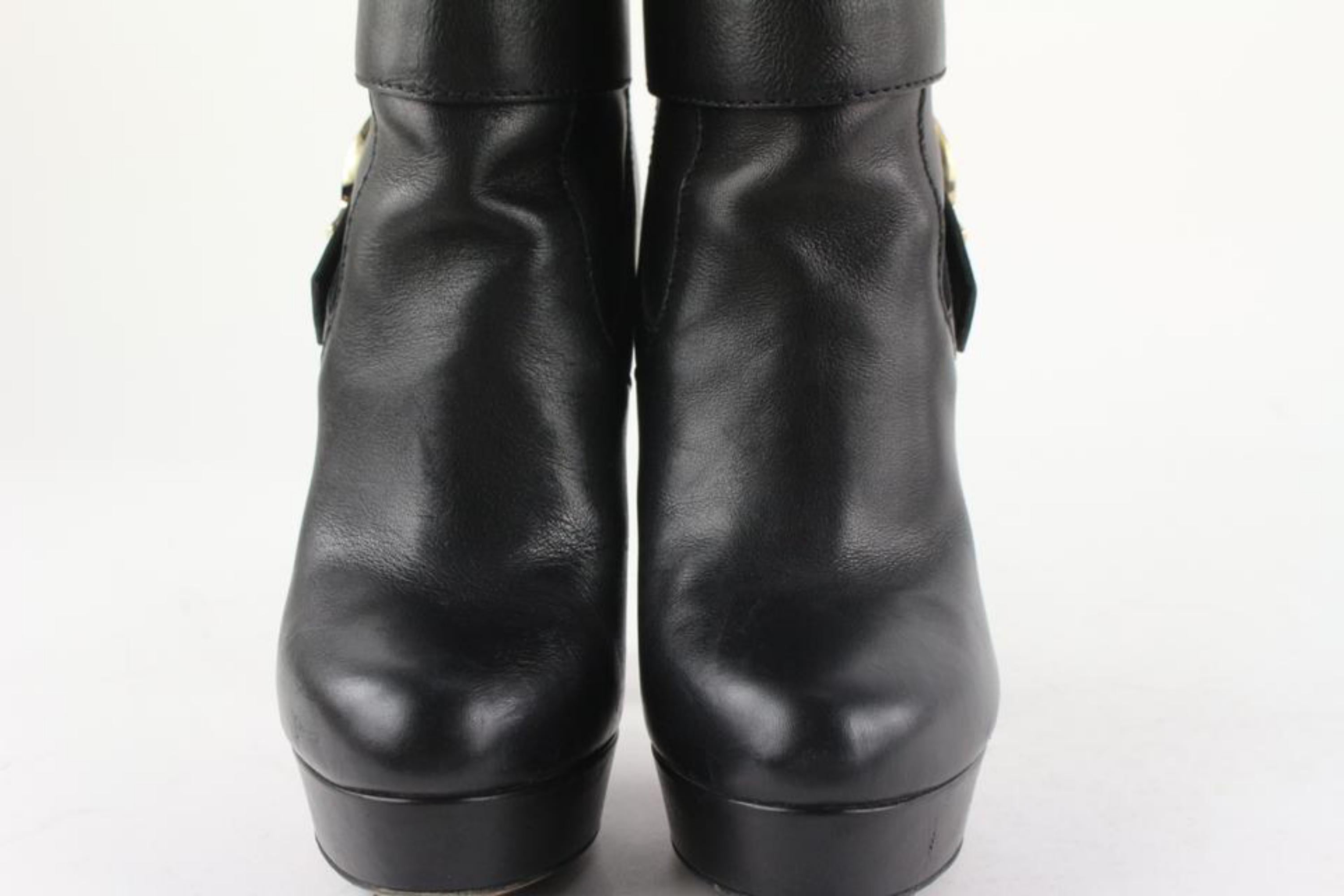 Gucci Women's 35.5 Black Leather Horsebit Boots 1gg1105 For Sale 2