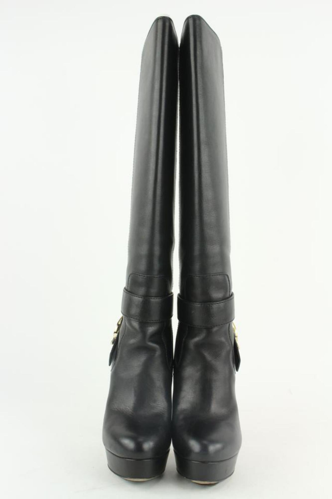 Gucci Bottes en cuir noir à mors en forme de mors pour femme 35,5 1gg1105 en vente 2