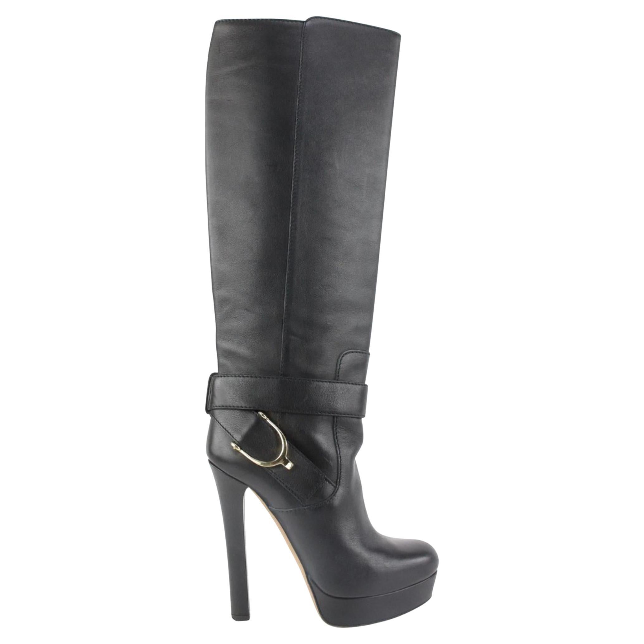 Gucci Women's 35.5 Black Leather Horsebit Boots 1gg1105