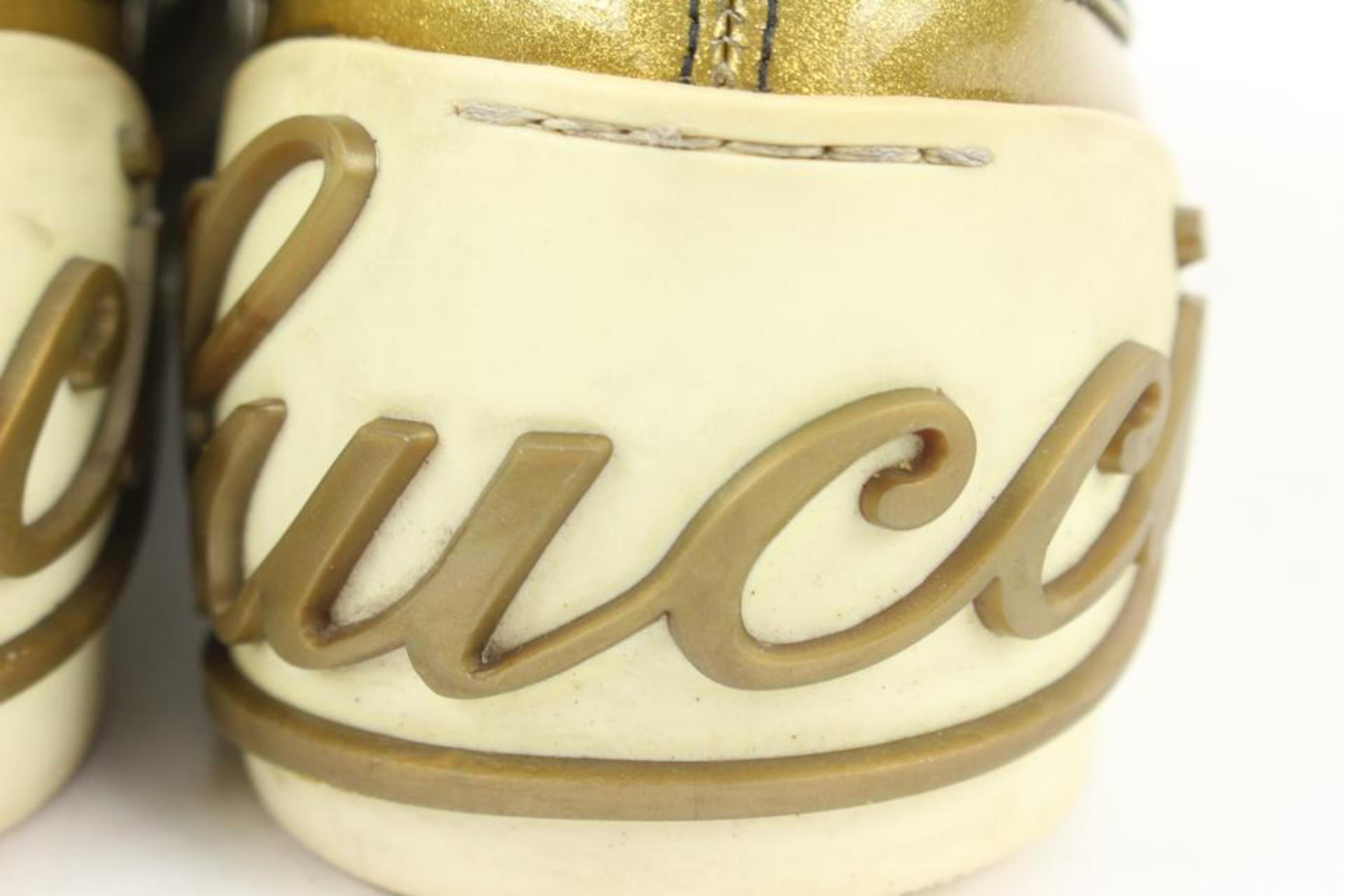 Gucci Women's 38.5 Metallic Gold Script Logo Web Low Sneaker 27g31s 3