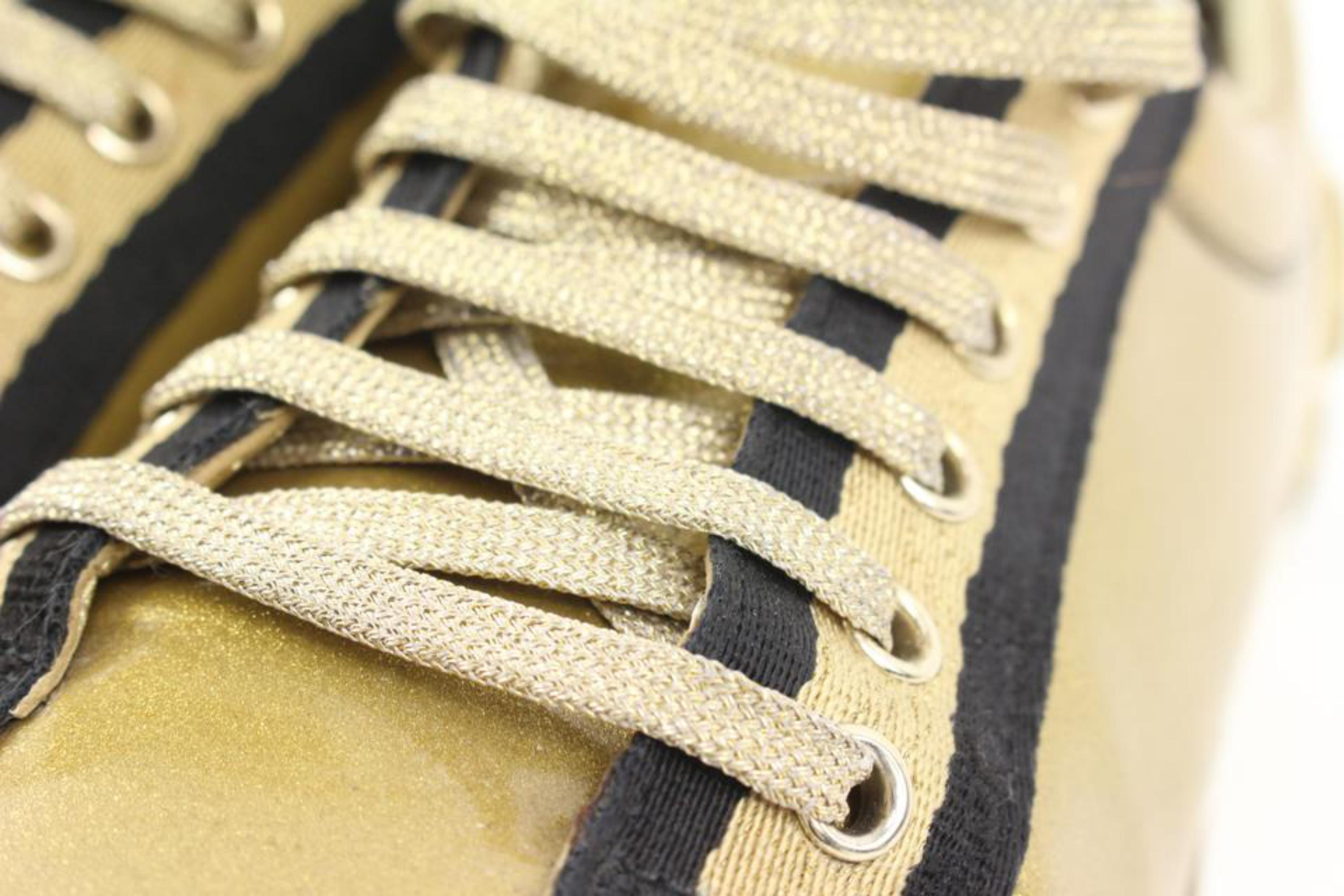 Gucci Women's 38.5 Metallic Gold Script Logo Web Low Sneaker 27g31s 4