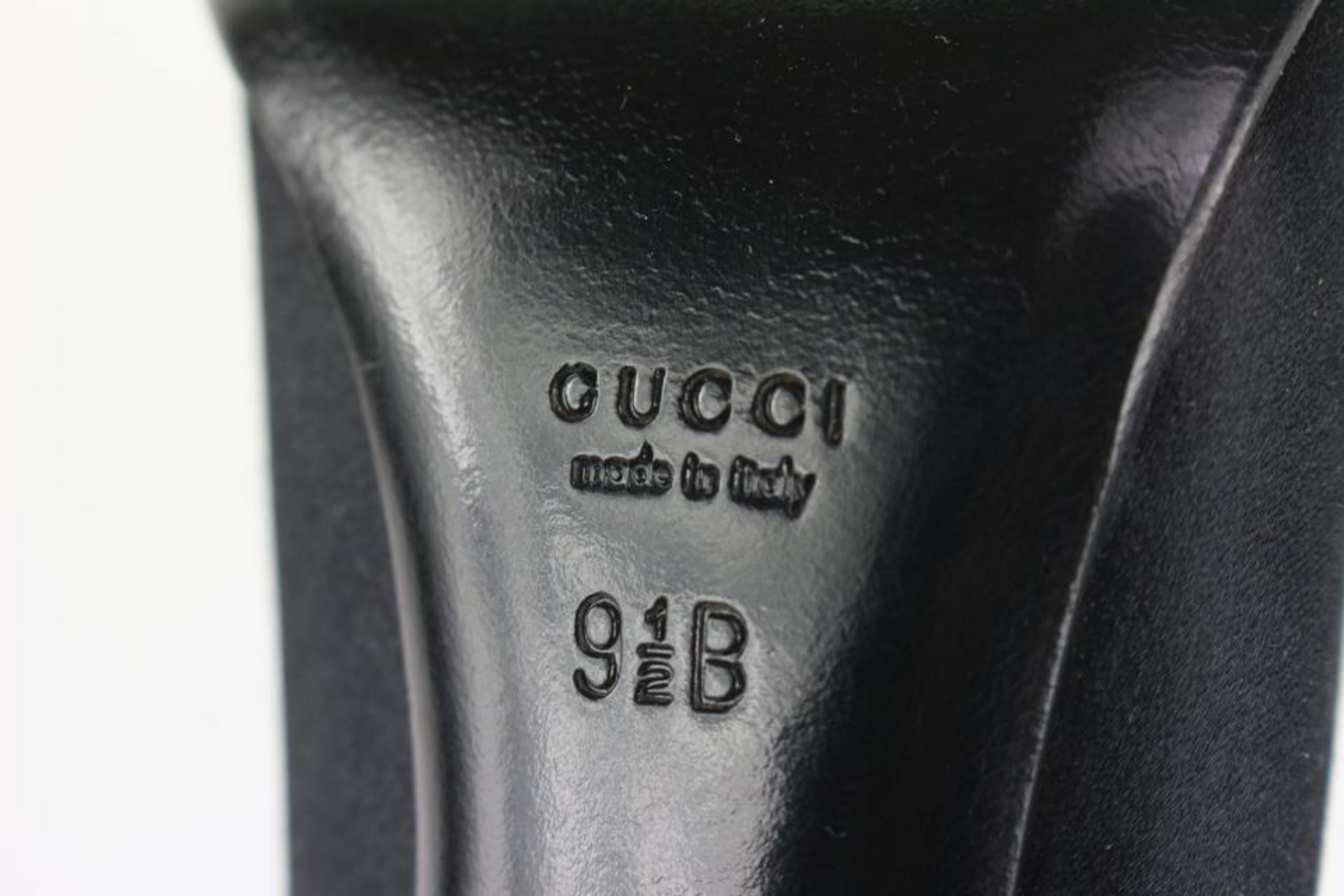 Gucci Damen 9,5 Schwarze Heels aus Satin mit Kristall und Bambus 1210g33 1