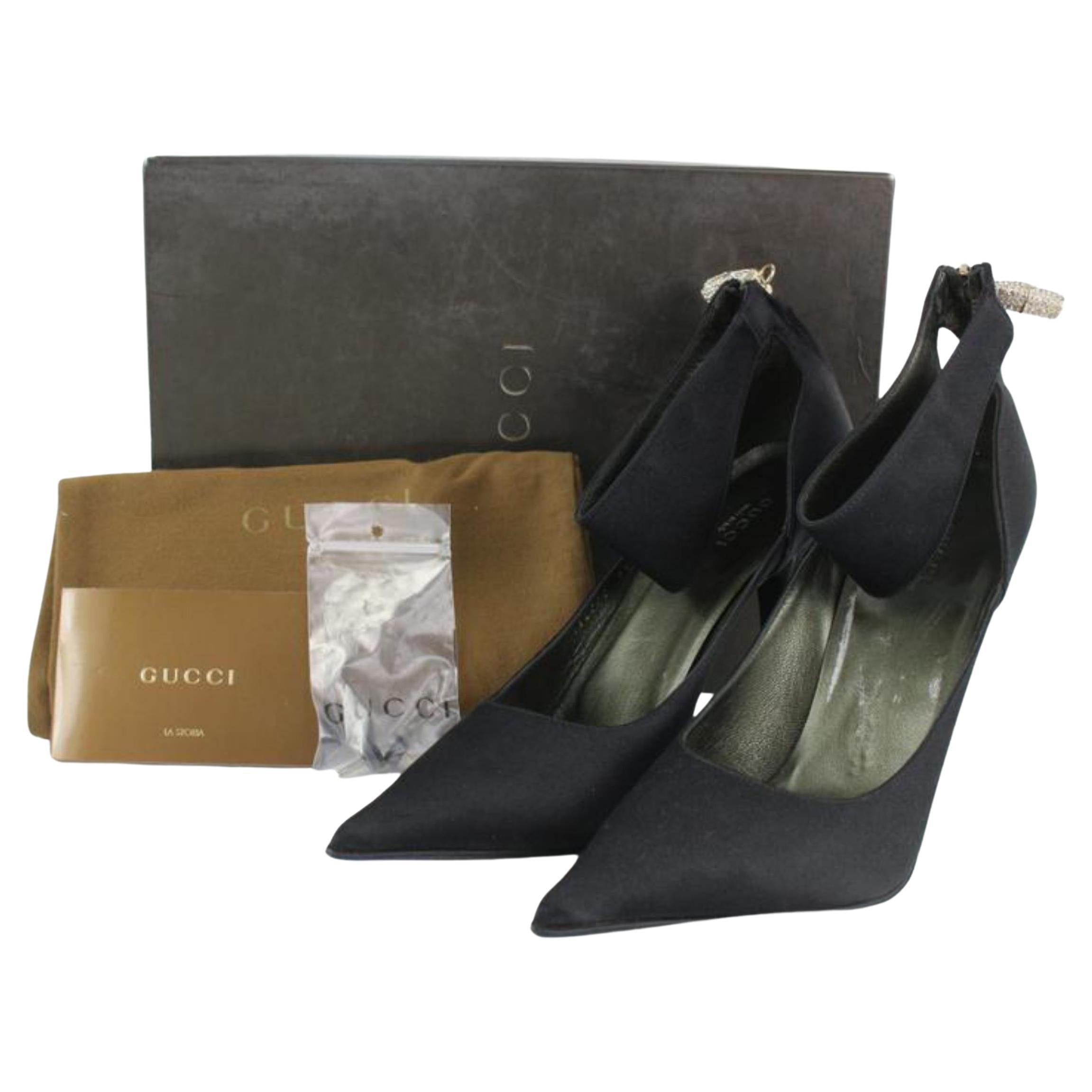 Gucci Women's 9.5 Black Satin Crystal Bamboo Heels 1210g33 For Sale