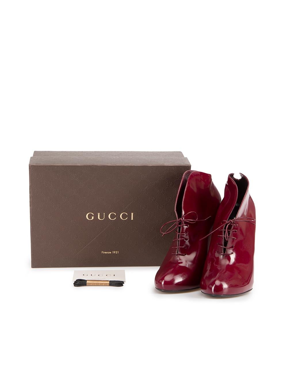 Gucci Women's Berry Patent Leather Lace Up Kim Ankle Boots 2