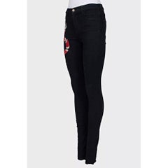 Gucci Women's Black Embroidered Snake Skinny Jeans W26