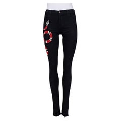 Gucci Women's Black Embroidered Snake Skinny Jeans W26