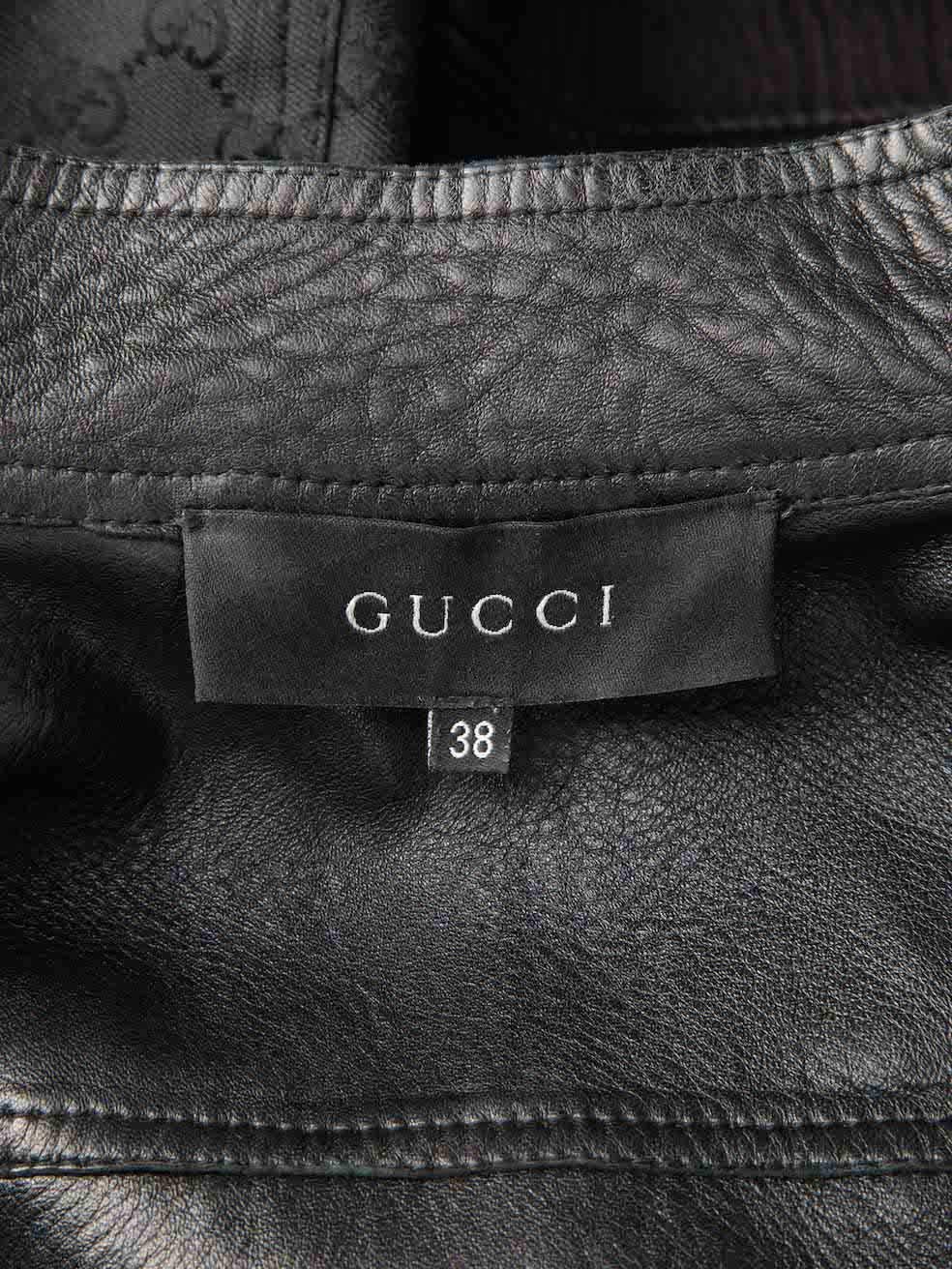 Gucci Women's Black GG Logo Print Biker Leather Jacket 1