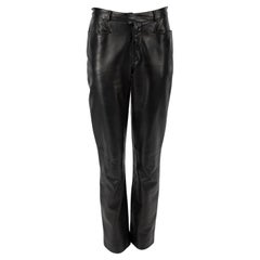 Gucci Damen''s Schwarze Lederhose mit hoher Taille und geradem Bein