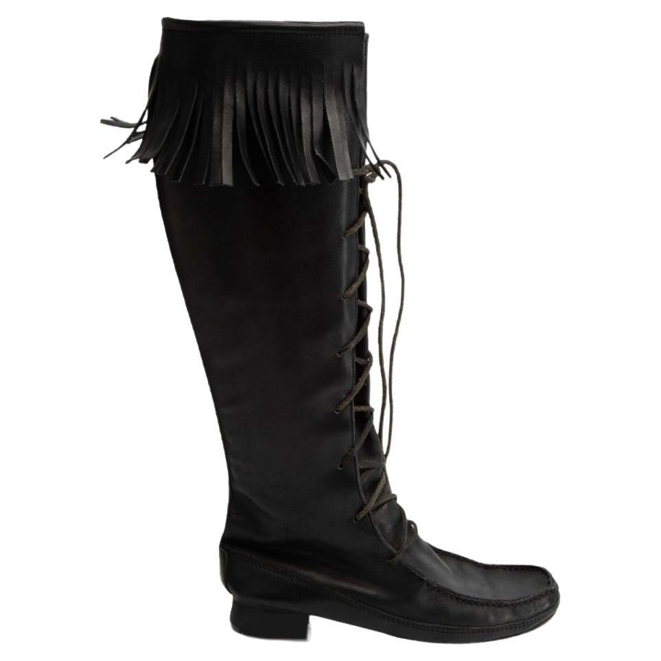 Gucci Women's Black Lace Up Tassel Accent Knee High Boots