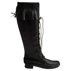 Used Gucci Women's Black Lace Up Tassel Accent Knee High Boots