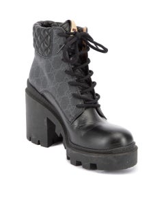 Gucci Women's Black Leather & Cloth GG Platform Boots