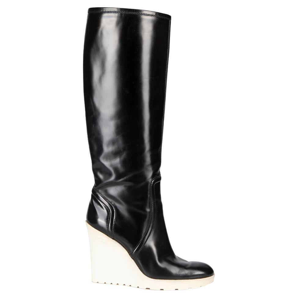 Gucci Women's Black Leather Contrast Sole Wedge Boots