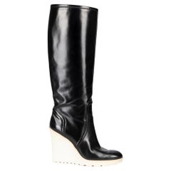 Gucci Women's Black Leather Contrast Sole Wedge Boots