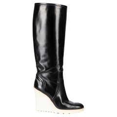 Stivali con zeppa Gucci da donna in pelle nera con suola a contrasto