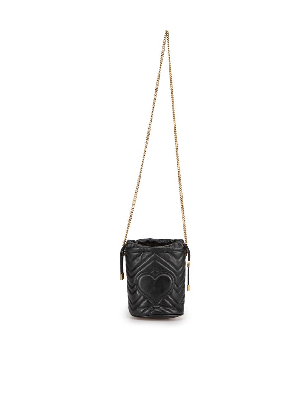 Gucci Women's Black Leather GG Marmont Mini Bucket Bag In Good Condition In London, GB