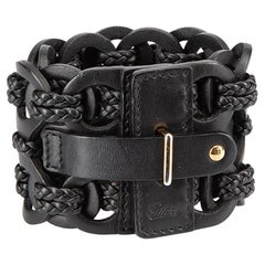 Gucci Women's Black Leather Woven Cuff Bracelet