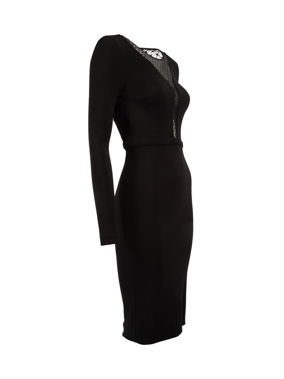CONDITION is Very good. Minimal wear to dress is evident. Minimal wear to the outer fabricon this used Gucci designer resale item. This item also includes a Gucci garment bag.  Details  Black Viscose Knee length dress Mesh see through panel Plunge