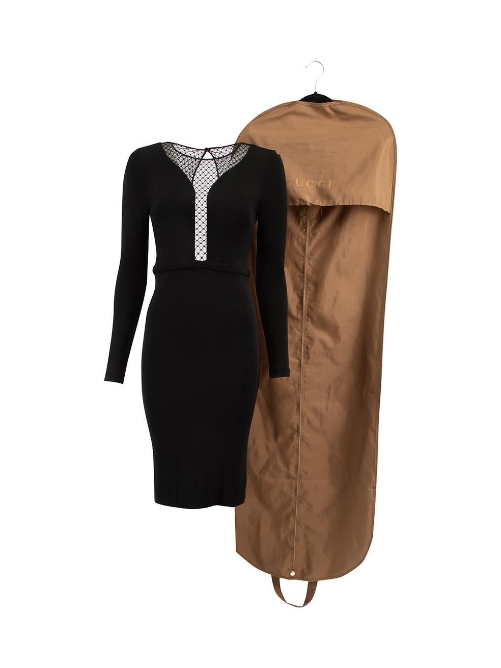 Gucci Women's Black Mesh Panel Long Sleeve Dress For Sale 1