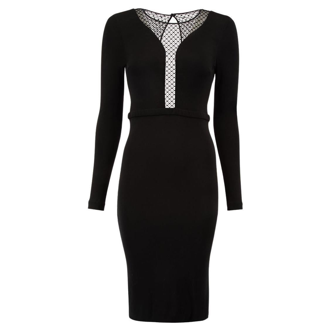 Gucci Women's Black Mesh Panel Long Sleeve Dress For Sale