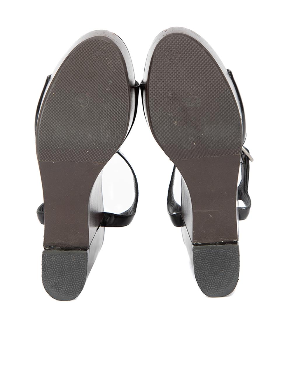 Gucci Women's Black Patent Leather Platform Sandals For Sale 1