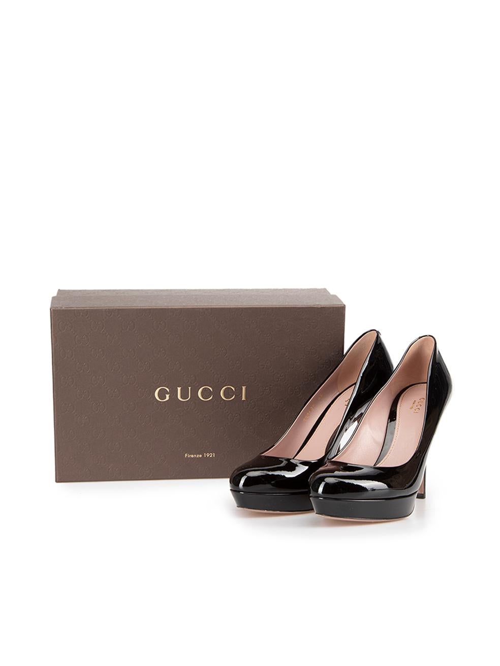 Gucci Women's Black Patent Leather Round Toe Platform Pumps 2