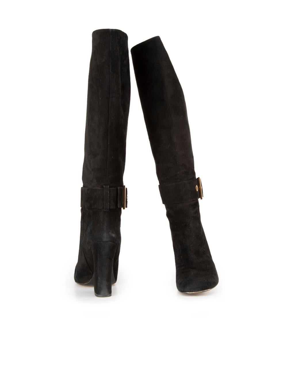 Gucci Women's Black Suede Buckle Detail Knee High Boots In Good Condition In London, GB