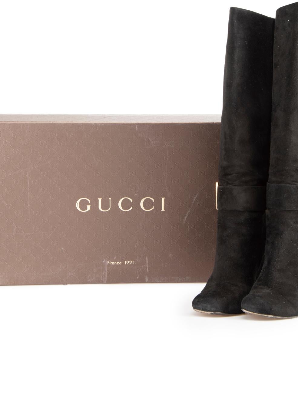 Gucci Women's Black Suede Buckle Detail Knee High Boots 3